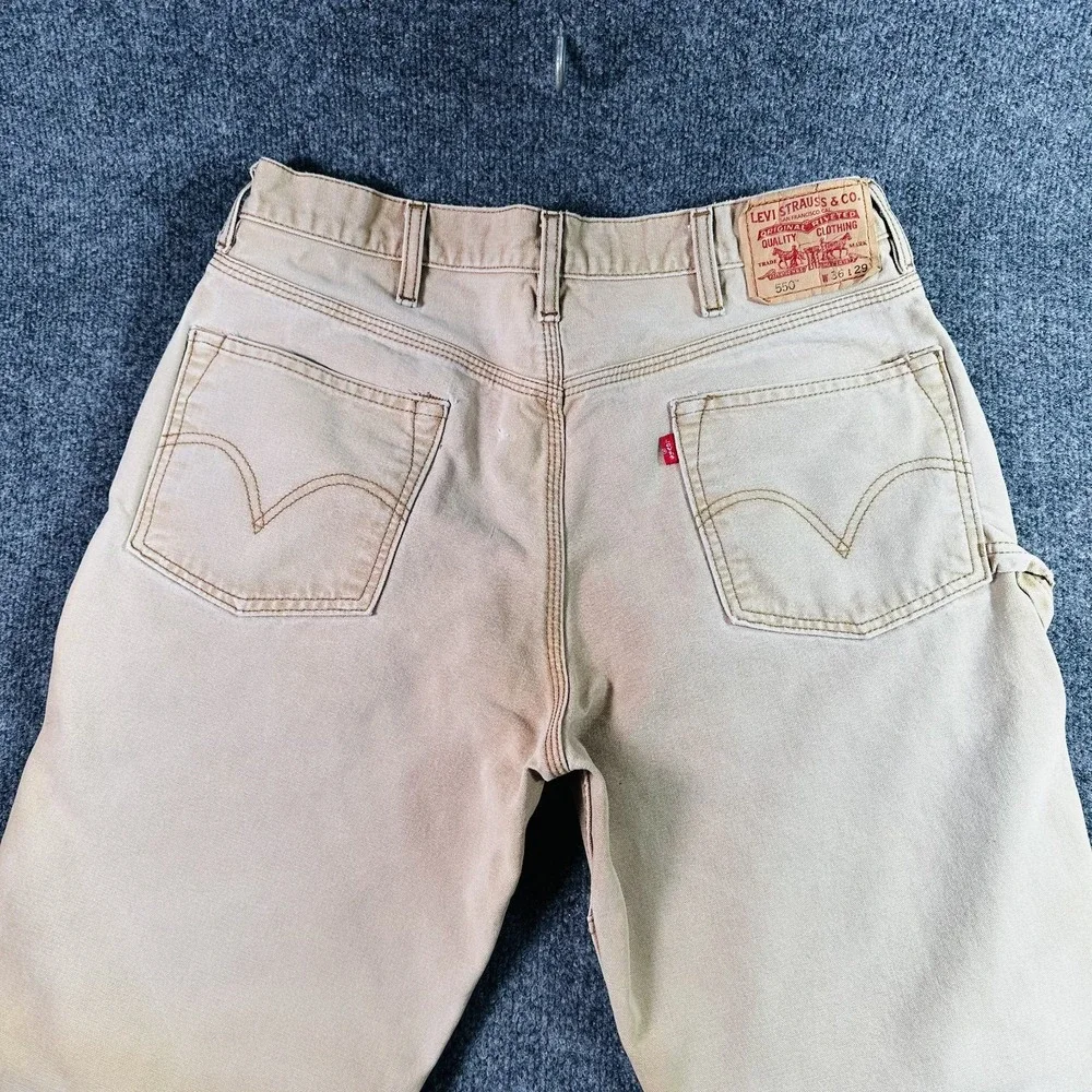 Levis 550 Double Knee Canvas Jeans Men 36x29 Brown Carpenter Relaxed Vintage Y2K